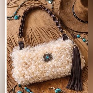 Mary Mary Earth Shearling Lamb Fur Shoulder Bag NWT Handmade USA Western Boho
